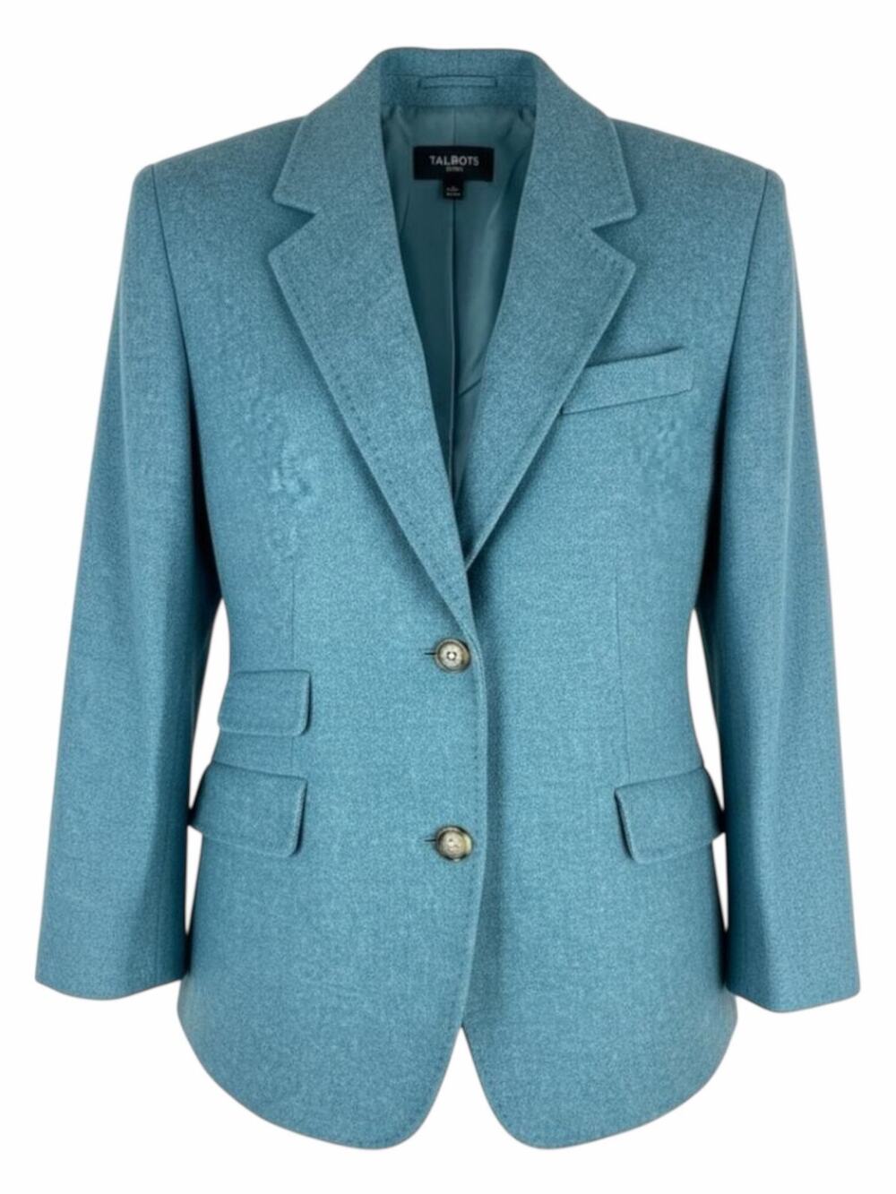 Talbots Wool Blend 2 Button Blazer Jacket Heather Teal Blue Size 14W